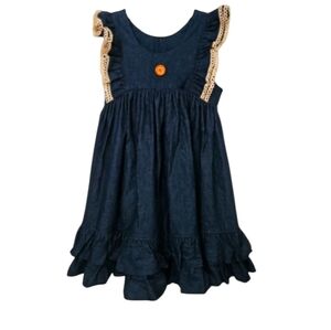 Eleanor Rose Lacey Dress Denim 100% Cotton Tiered Ruffle Hem Sz 8-10